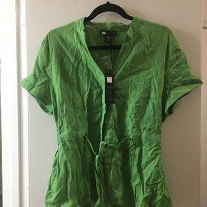 NWT Carole Little Green Tie Waist Blouse